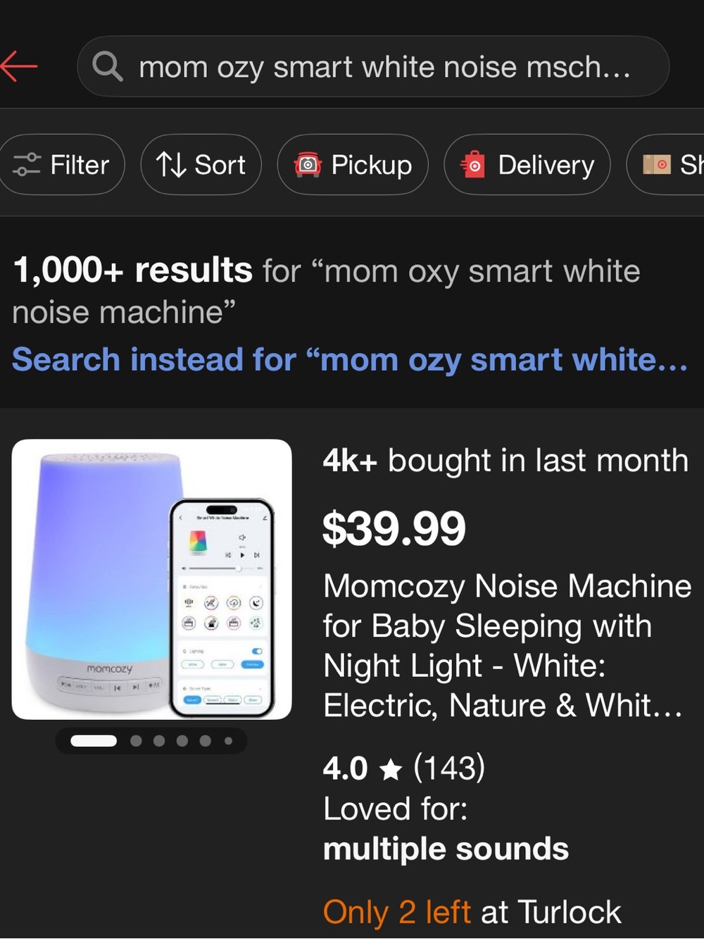 Momcozy White Smart Noise Machine with Night Light. Never used. No box.